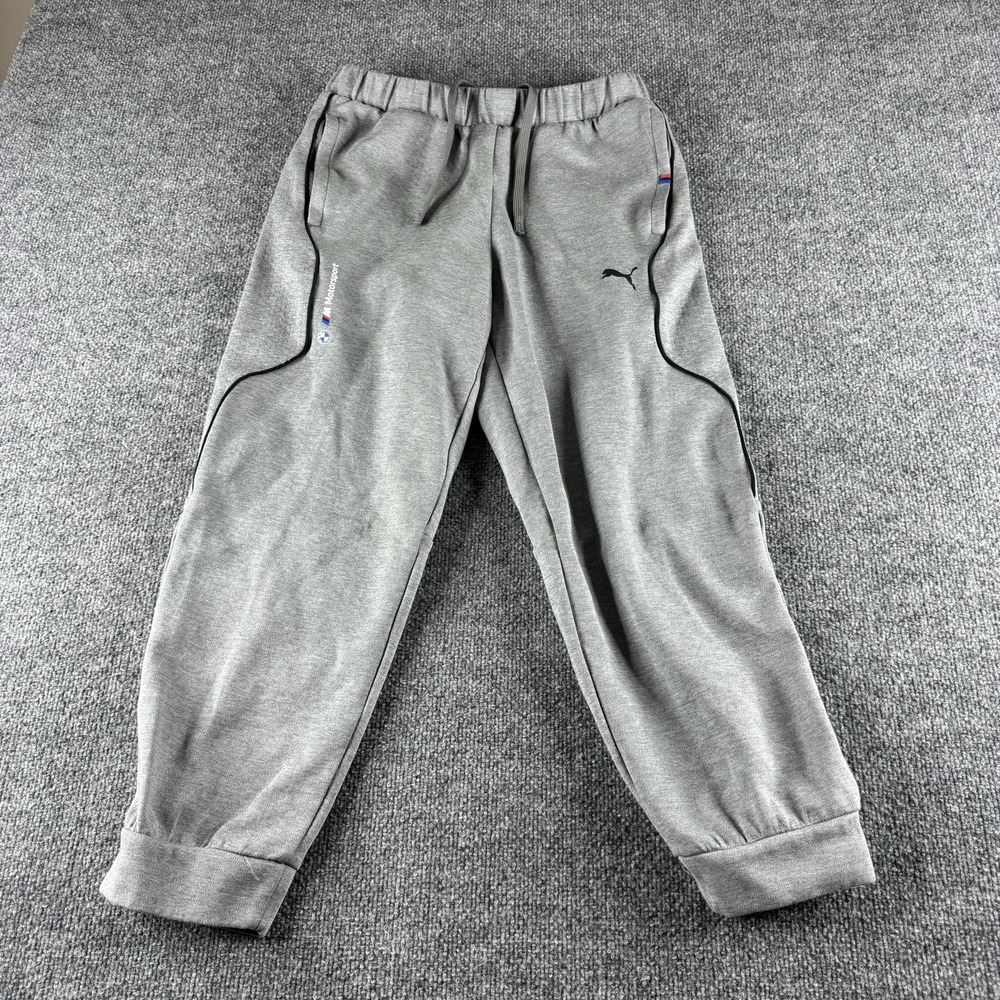 Puma BMW M Motorsport Sweatpants Mens M Gray Knit Joggers Elastic Waist Pockets
